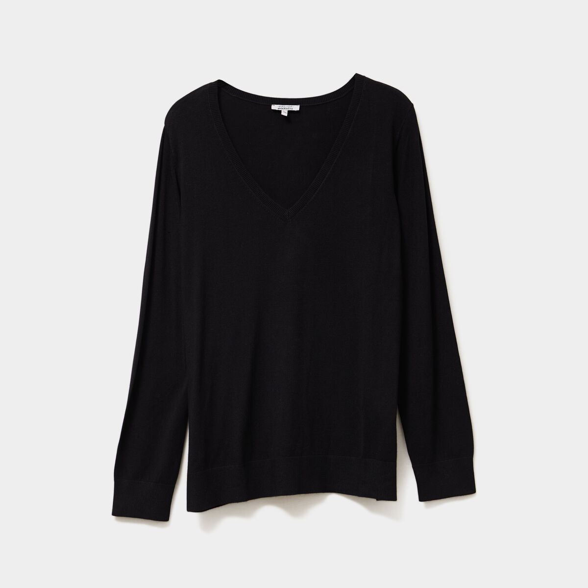 Pull fin col en V manches longues noir femme grande taille