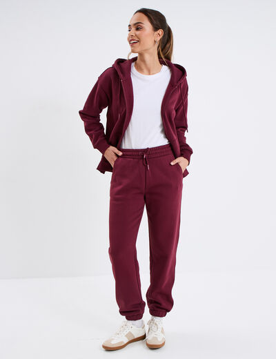 Pantalon jogging droit molleton bordeaux femme