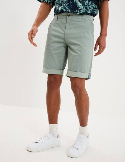 Bermuda short chino droit coton stretch vert olive homme