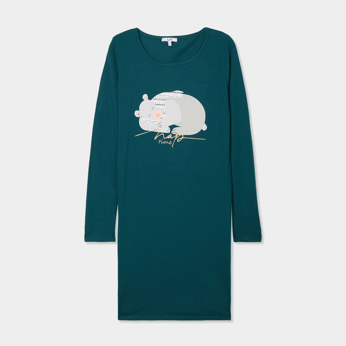 Chemise de nuit manches longues coton vert foncé femme
