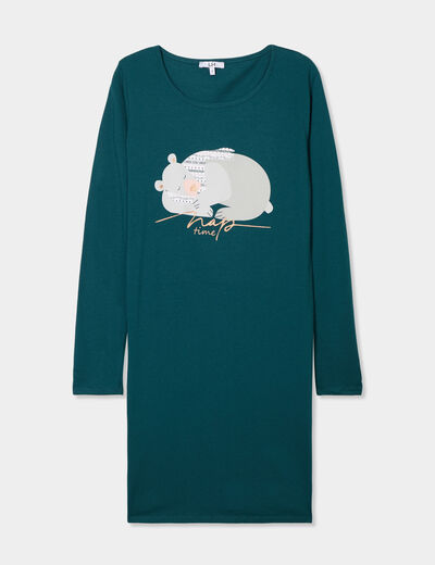 Chemise de nuit manches longues coton vert foncé femme