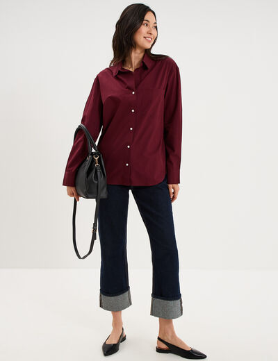 Chemise oversize 1 poche coton violet fonc&eacute; femme