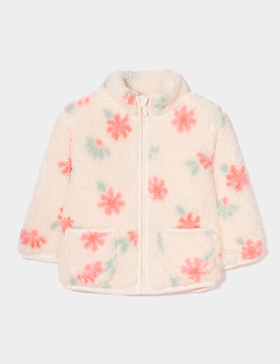 Veste zippée fausse laine de mouton creme bébé fille