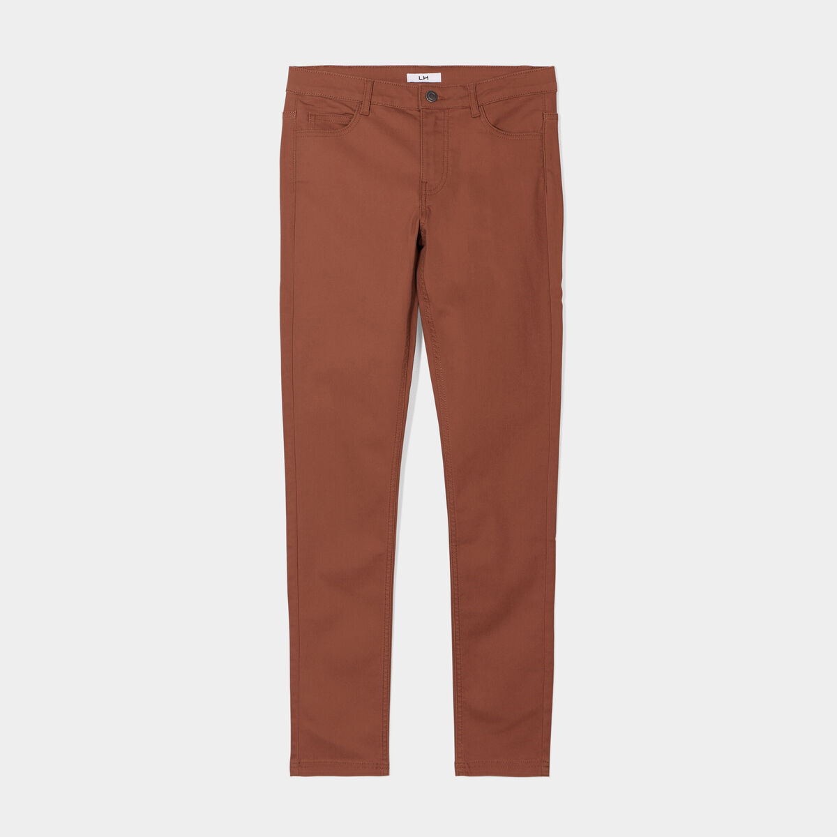 Pantalon slim stretch marron femme