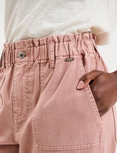 Pantalon paperbag cropped coton vieux rose femme