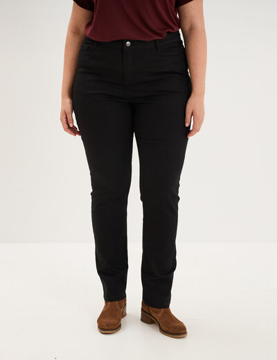 Pantalon droit taille haute extensible noir femme grande taille