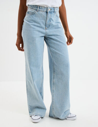 Jeans large coton denim triple stone femme