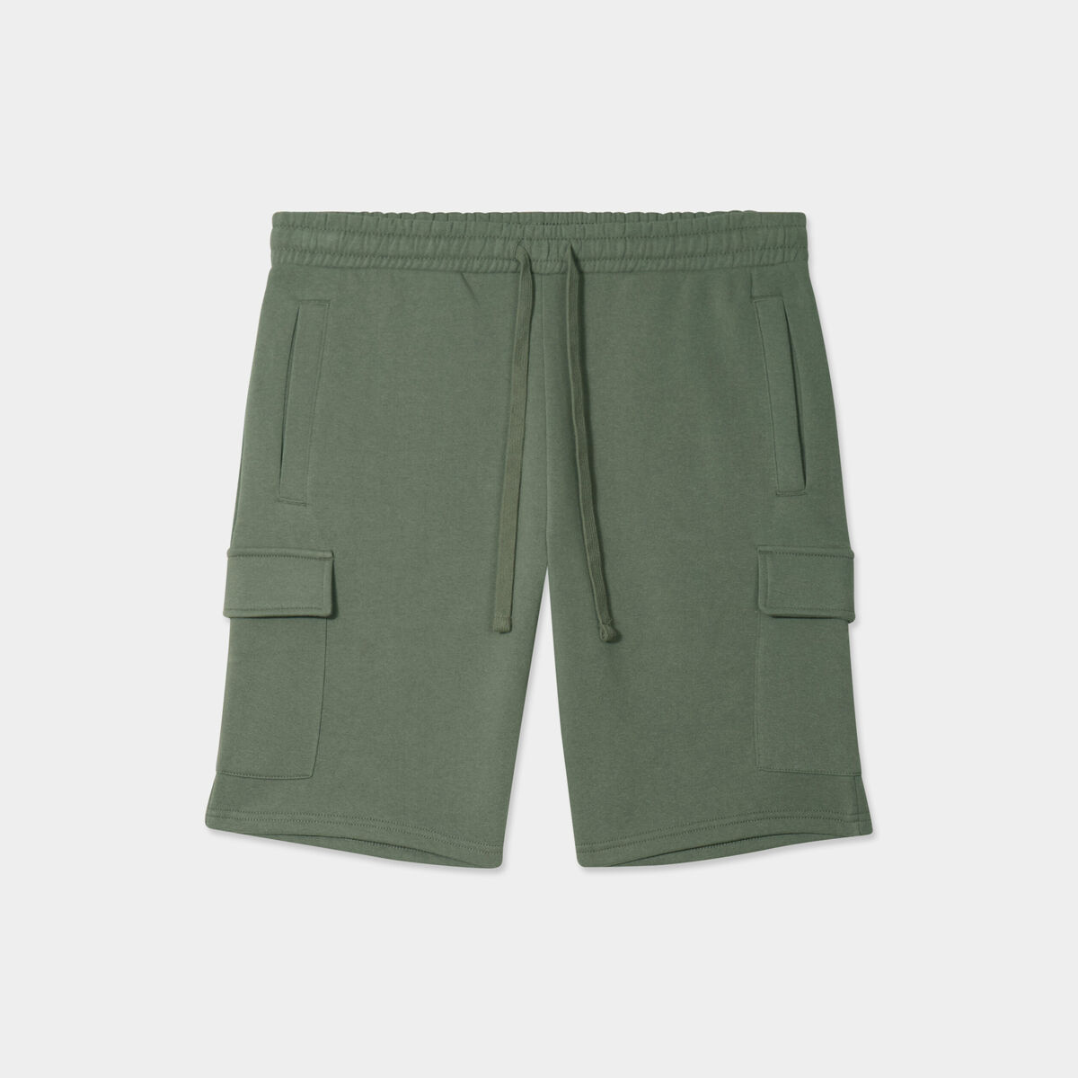 Bermuda cargo molleton taille &eacute;lastiqu&eacute;e vert kaki homme