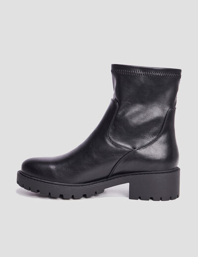 Bottines ranger crantées bout rond noir femme