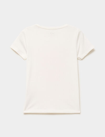 T-shirt col rond manches courtes coton ivoire fille