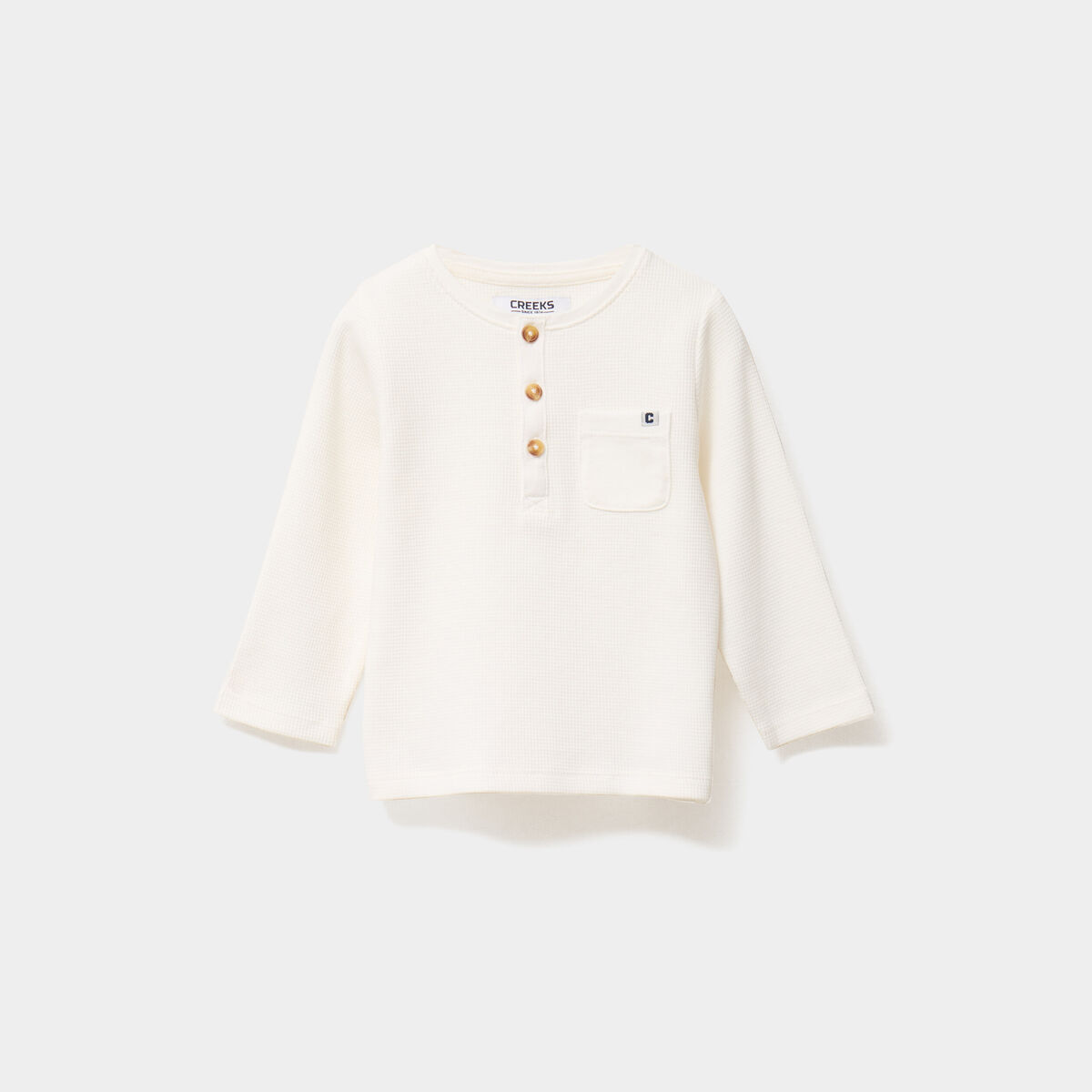 T-shirt col tunisien manches longues blanc b&eacute;b&eacute; gar&ccedil;on