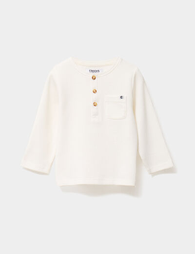 T-shirt col tunisien manches longues blanc bébé garçon
