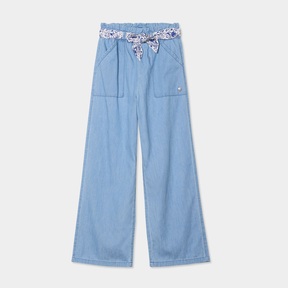 Jeans large ceinture foulard denim double stone fille