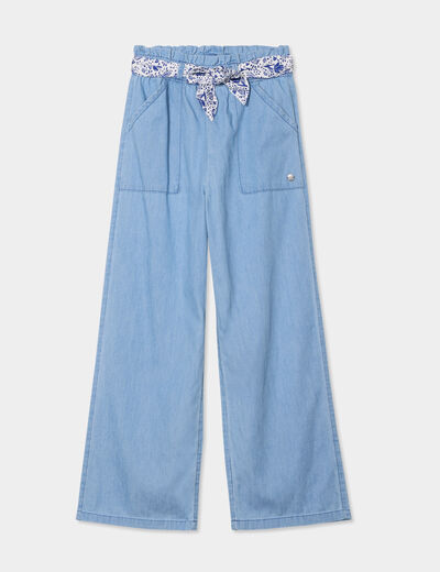 Jeans large ceinture foulard denim double stone fille