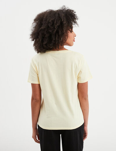 T-shirt manches courtes col en V coton jaune clair femme
