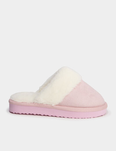 Chaussons mules fourr&eacute;s rose fille