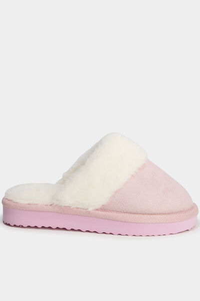 Chaussons mules fourr&eacute;s rose fille