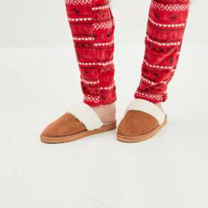 Chaussons mules col en fausse fourrure camel femme