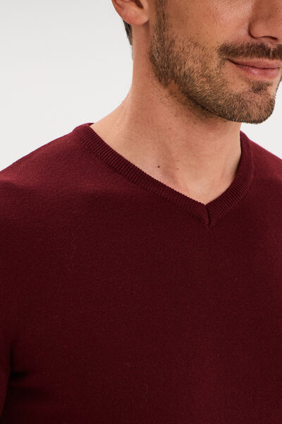 Pull jersey avec col en V violet fonc&eacute; homme