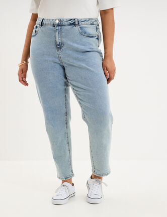 Jeans mom cropped taille haute denim double stone femme grande taille