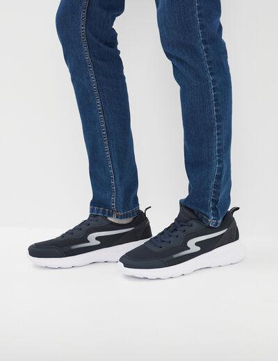 Baskets running &agrave; lacets bleu fonc&eacute; homme