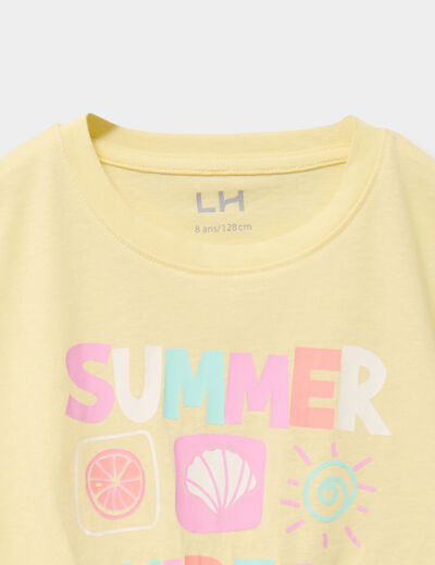 T-shirt nou&eacute; manches courtes coton jaune clair fille
