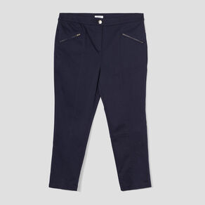 pantalon regular details zippes bleu fonce femmegt Pantalon regular détails zippés bleu foncé femme grande taille