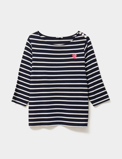 T-shirt col rond manches 3/4 coton noir femme grande taille