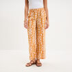 Pantalon fluide large taille &eacute;lastiqu&eacute;e jaune ocre femme