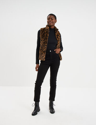 Veste fausse fourrure sans manches camel femme