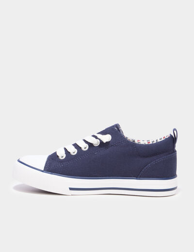Tennis basses toile lacets bout renforc&eacute; bleu marine gar&ccedil;on