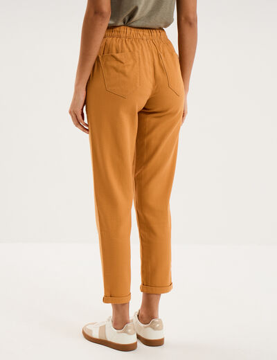 Pantalon mom taille &eacute;lastiqu&eacute;e jaune moutarde femme