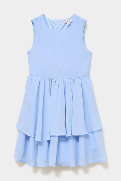 Robe c&eacute;r&eacute;monie &agrave; volants sans manches bleu ciel fille
