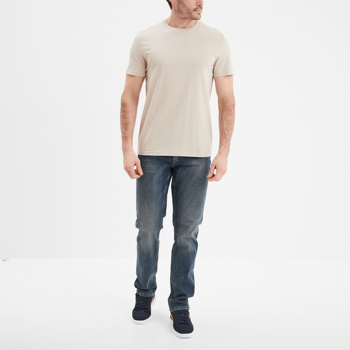 T-shirt droit en coton manches courtes gris clair homme