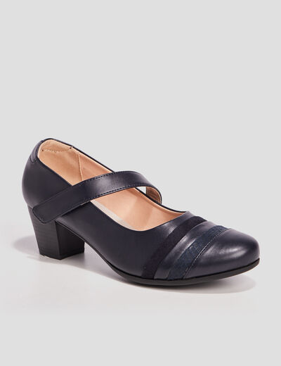 Escarpins à talons pied large bleu marine femme