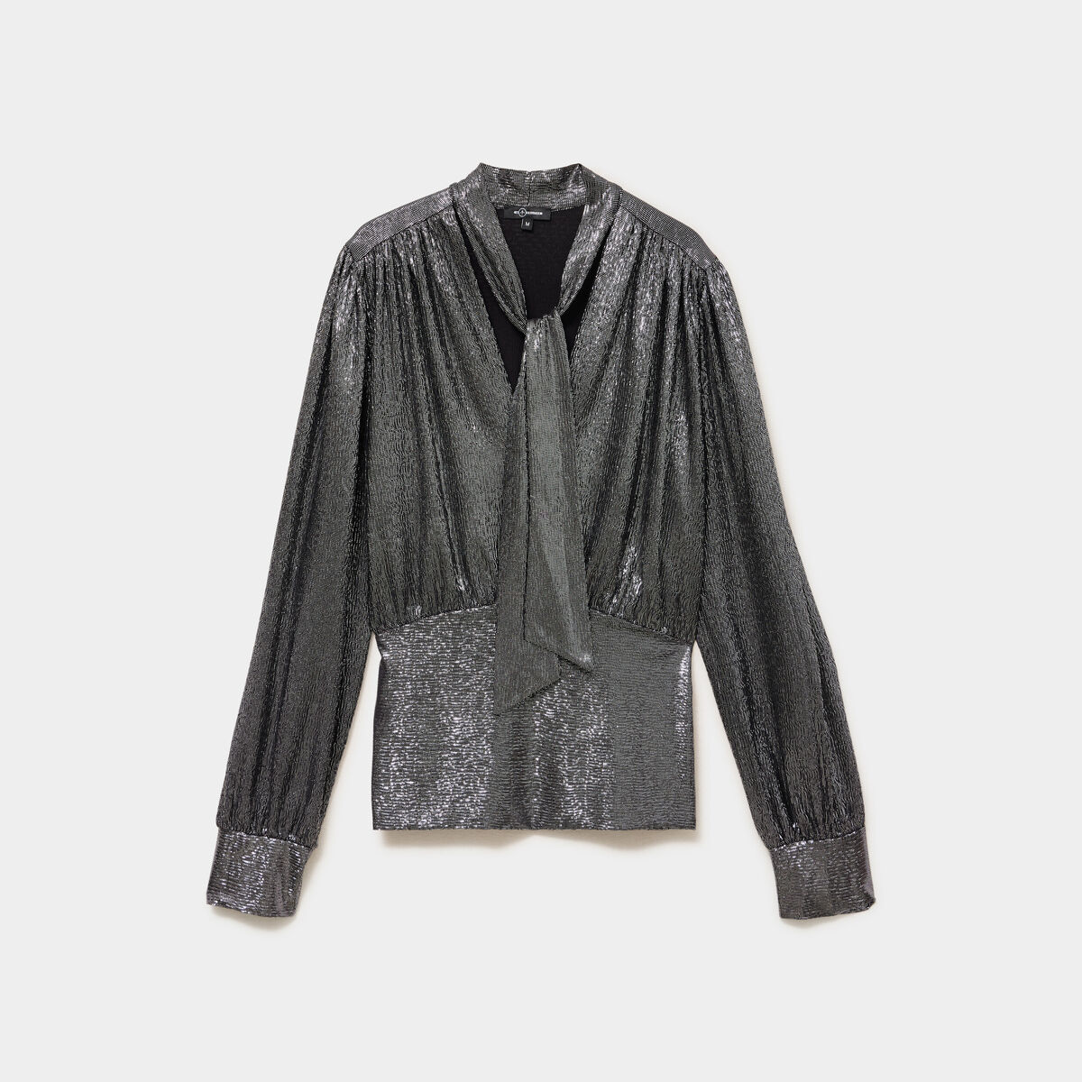 Blouse ajust&eacute;e col lavalli&egrave;re gris argent femme