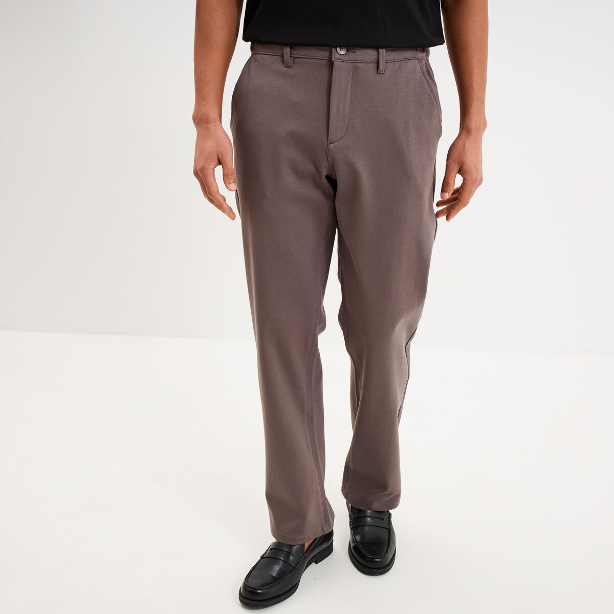 Pantalon chino regular taille &eacute;lastiqu&eacute;e gris fonc&eacute; homme