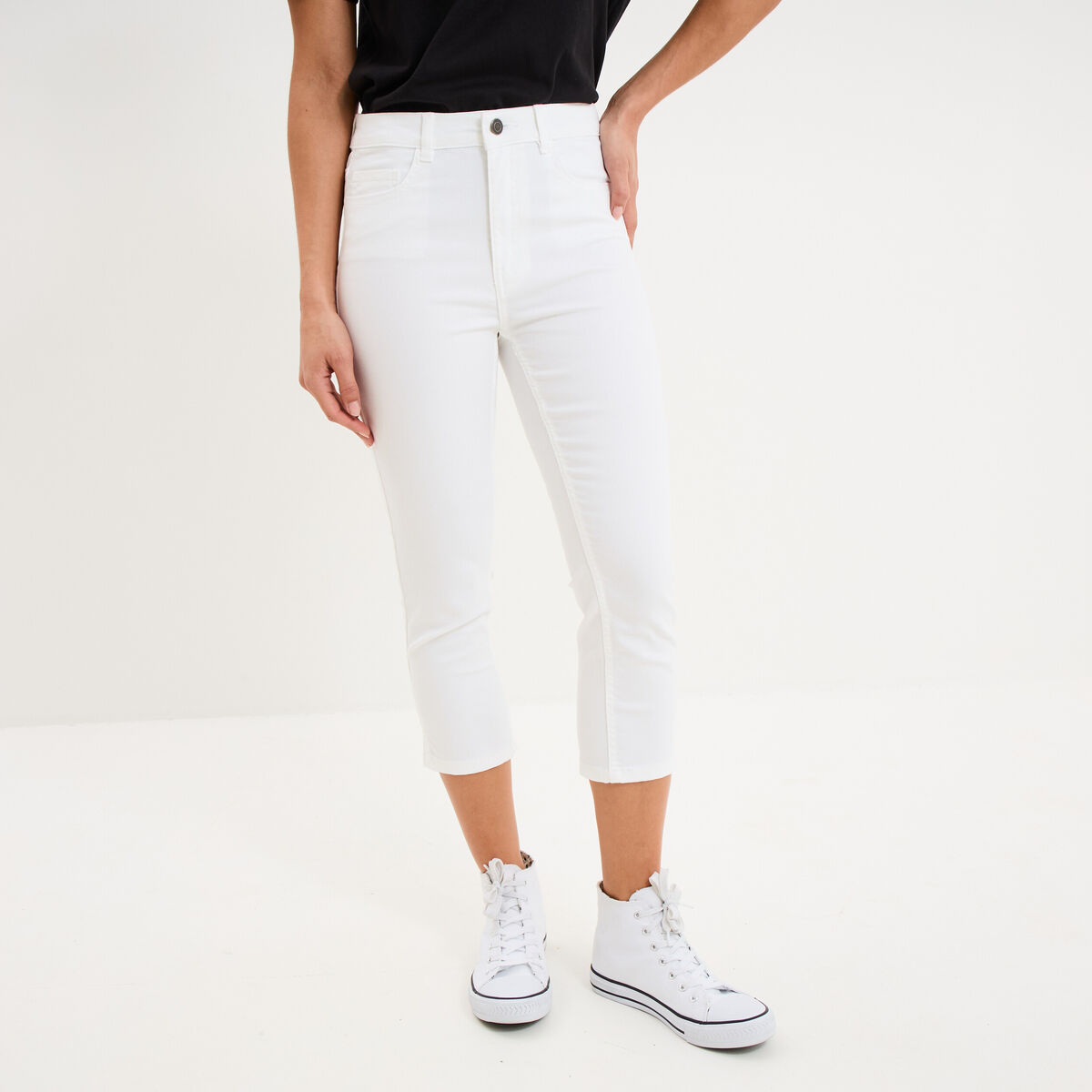 Pantalon capri slim twill 5 poches blanc femme