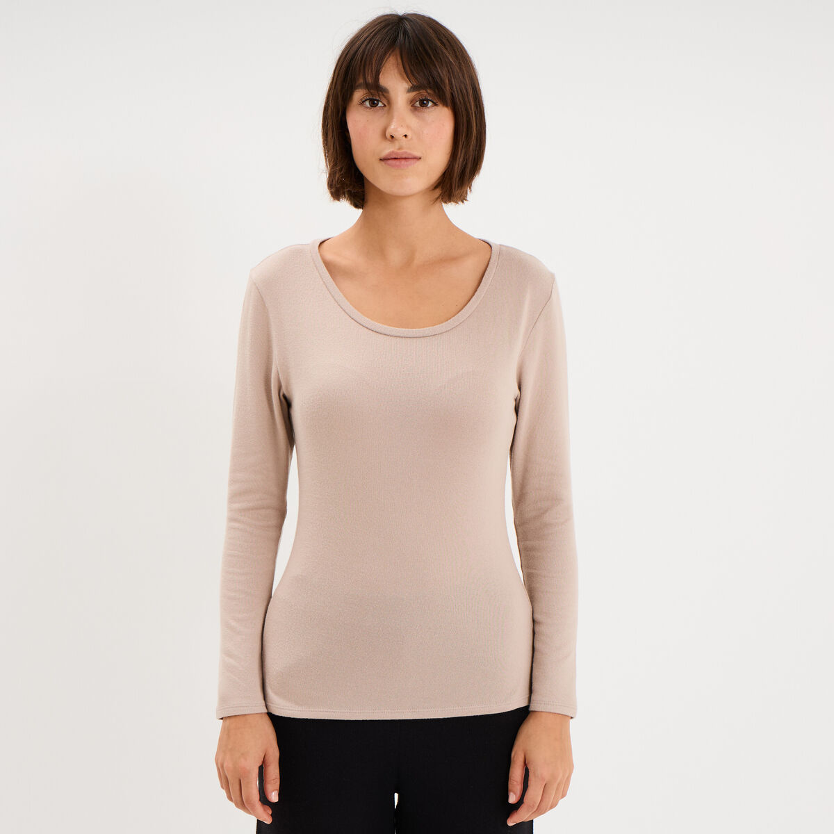 T-shirt thermique manches longues beige femme