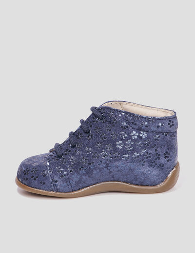 Bottillons à lacets en cuir bleu marine bébé fille