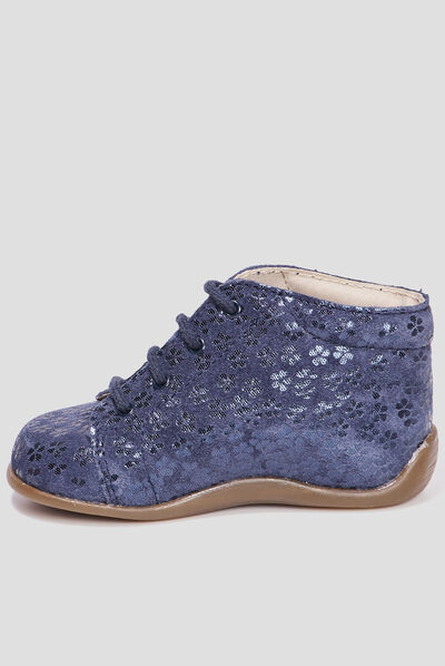 Bottillons à lacets en cuir bleu marine bébé fille