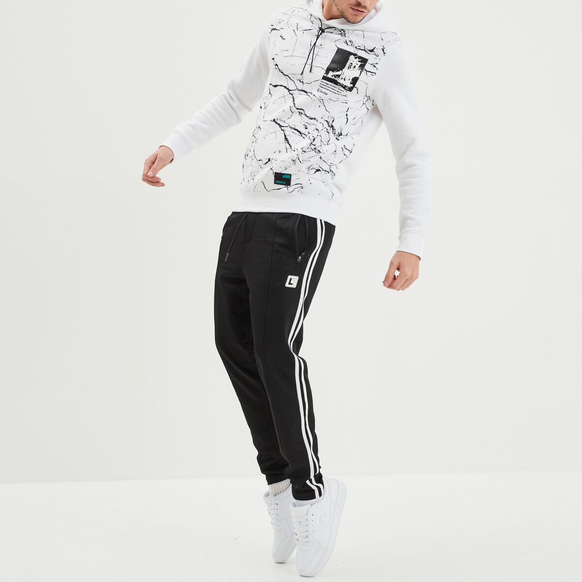 Pantalon de jogging stretch bandes côtés noir homme