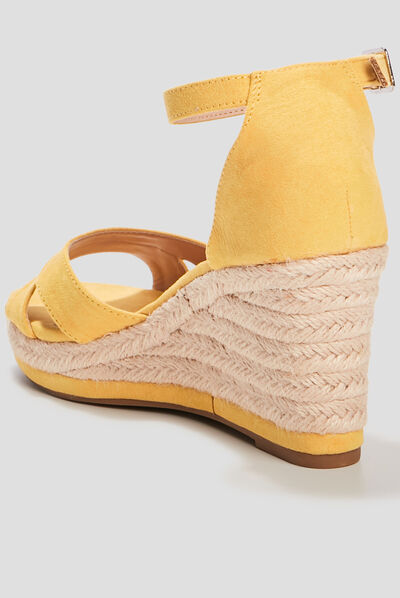 Sandales compensées jaune femme