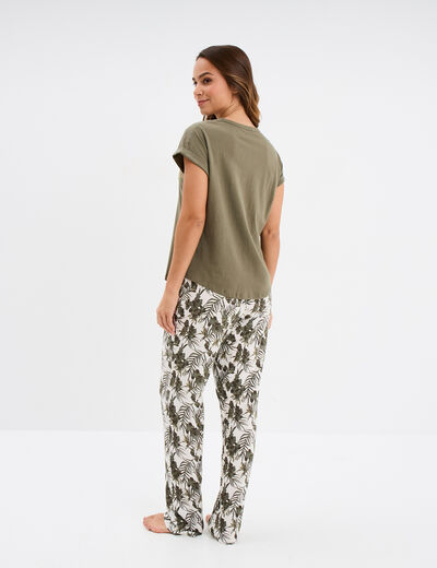 Ensemble pyjama col rond 2 pièces fluide ecru femme
