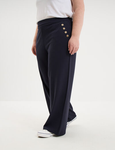 Pantalon large &agrave; pont bleu fonc&eacute; femme grande taille
