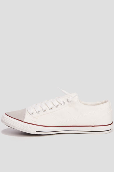 Tennis basses en toile &agrave; lacets blanc homme