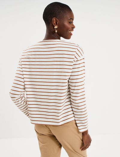 T-shirt marini&egrave;re col rond avec boutons ecru femme