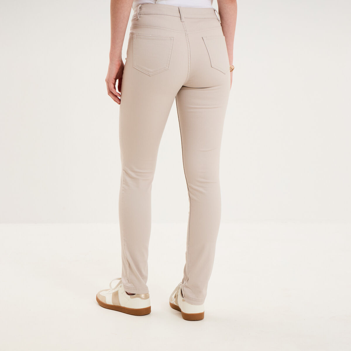 Pantalon slim stretch beige femme