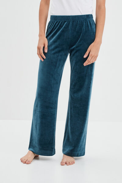 Pantalon de pyjama en velours bleu canard femme