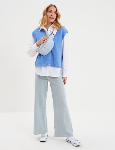 Pantalon flare cropped taille haute blanc femme